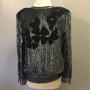 Oleg Cassini Silk Sequin Blouse